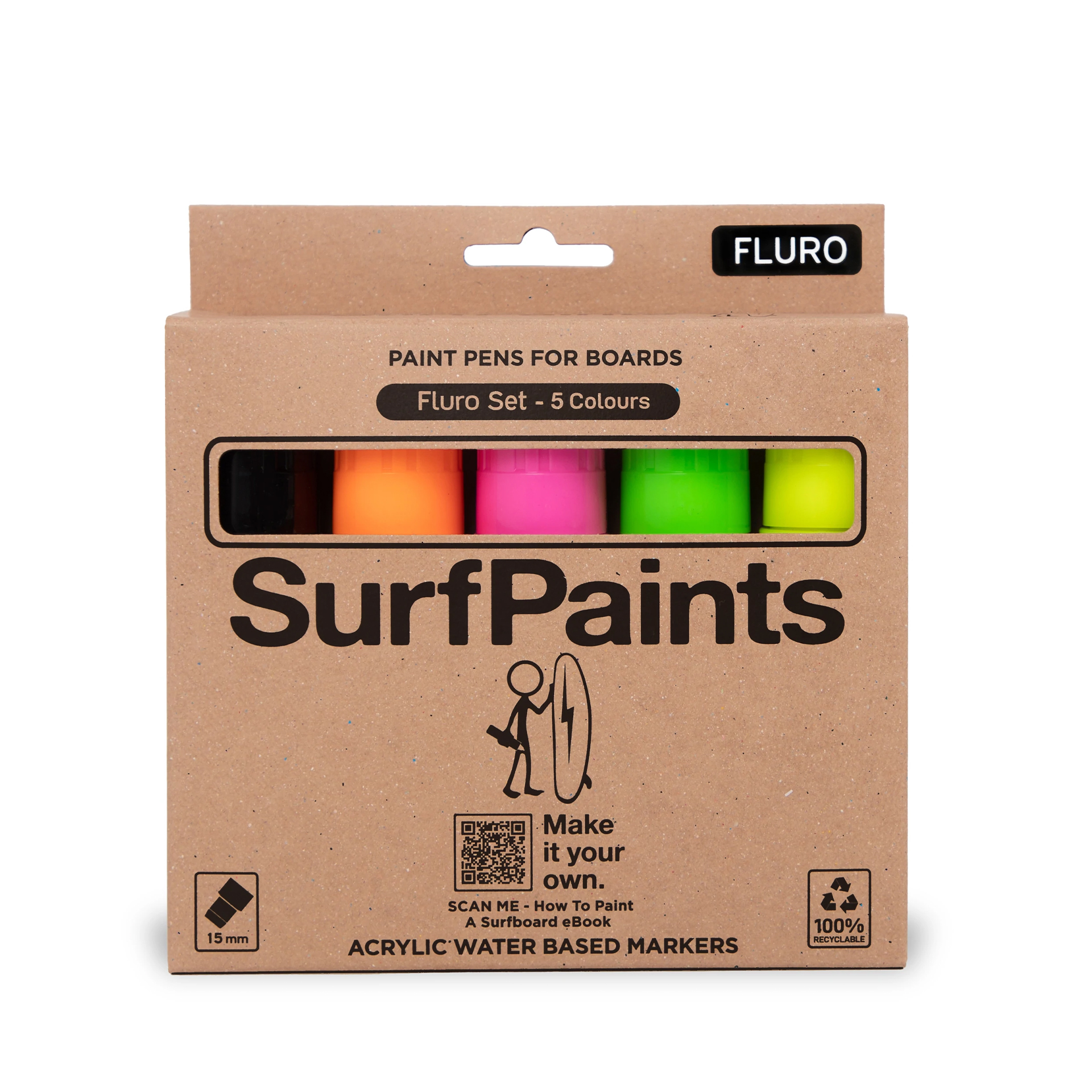 Surf Paints Acrylic Markers Fluro 5pcs Stand Up Surf Shop   Surf Paints Fluro Colour Pack 2 